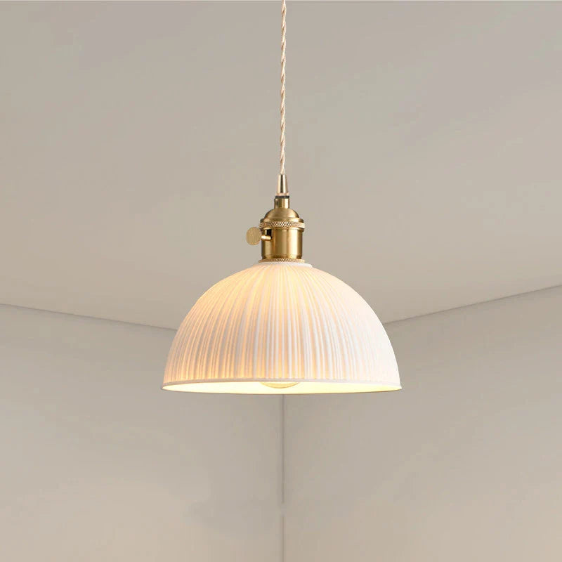 Retro Ceramic Pendant Light Artistic Mid-Century Dining Room Bar Table Entrance Balcony Semi-Circular Small Hanging Lamp