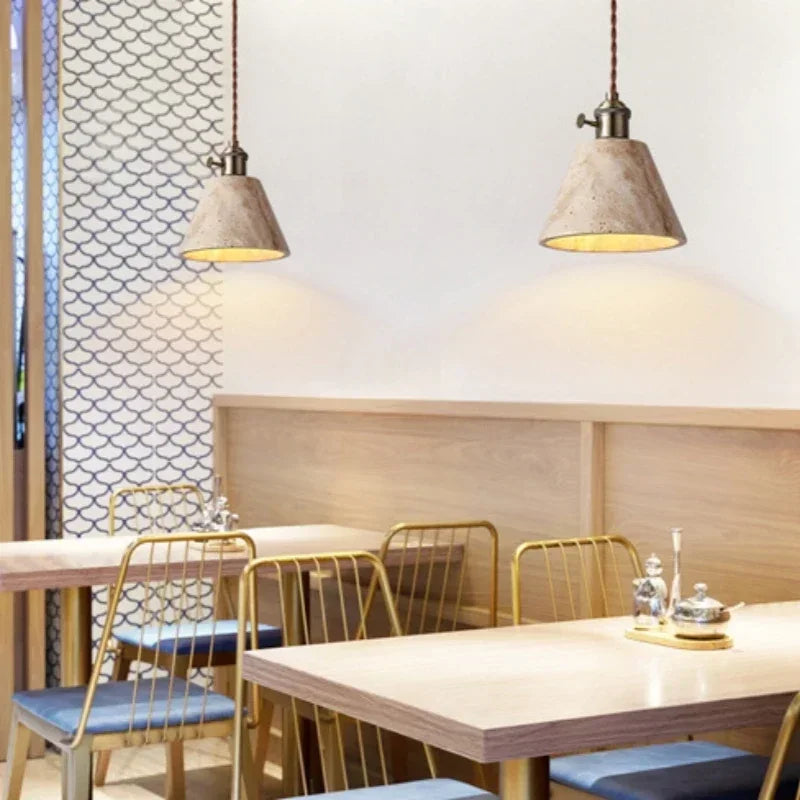 Wabi-Sabi Natural Stone Pendant Light – Japanese Minimalist Hanging Lamp