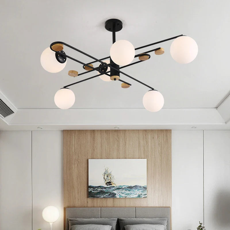 Vintage chandelier geometric magic bean restaurant iron wood light living room Nordic bubble lights bedroom lounge lights