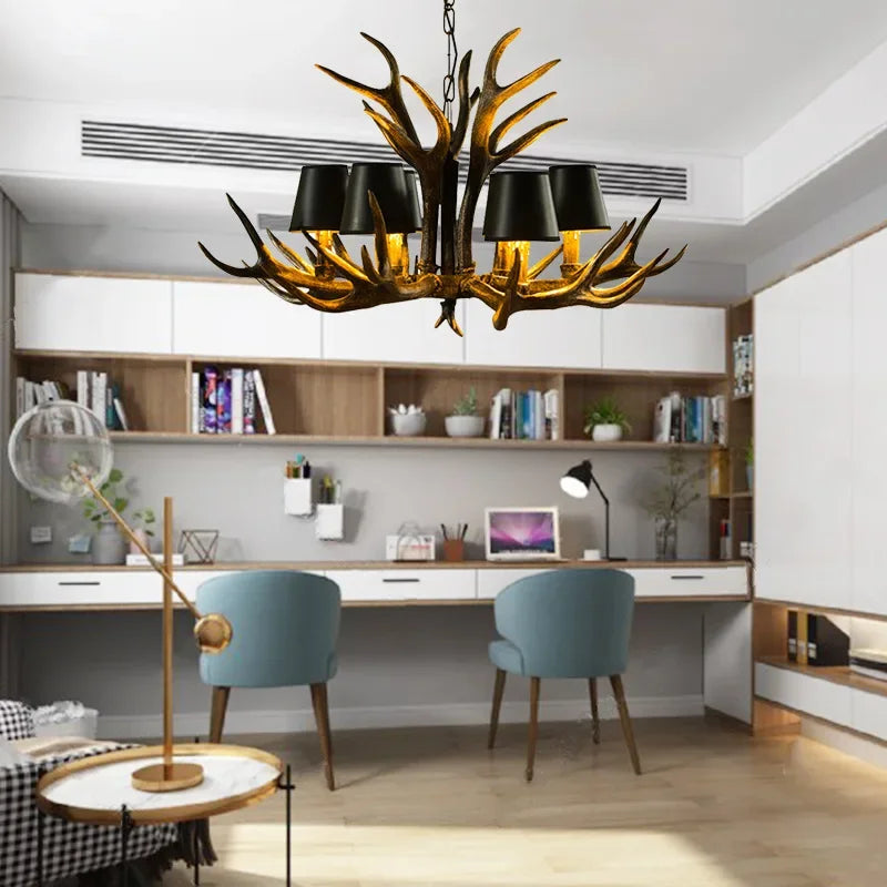Rustic Antler Chandelier LED – Vintage Deer Horn Ceiling Light for Dining Room & Living Room