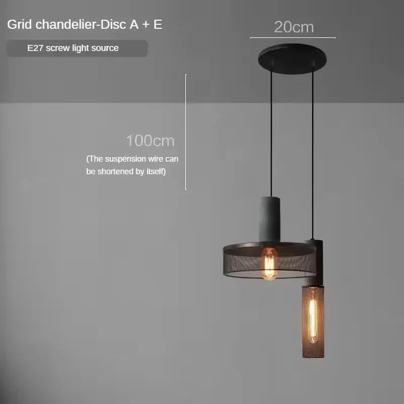 Industrial Mesh Pendant Light – Cement & Metal Hanging Ceiling Lamp