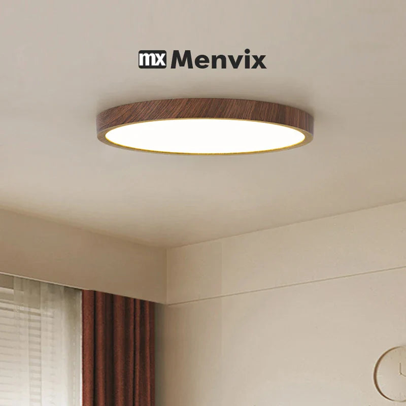 Modern LED Ceiling Light Circular Ultrathin Wood Grain Walnut Decorative Light Bedroom Dining Room Living Room Indoor Home Light