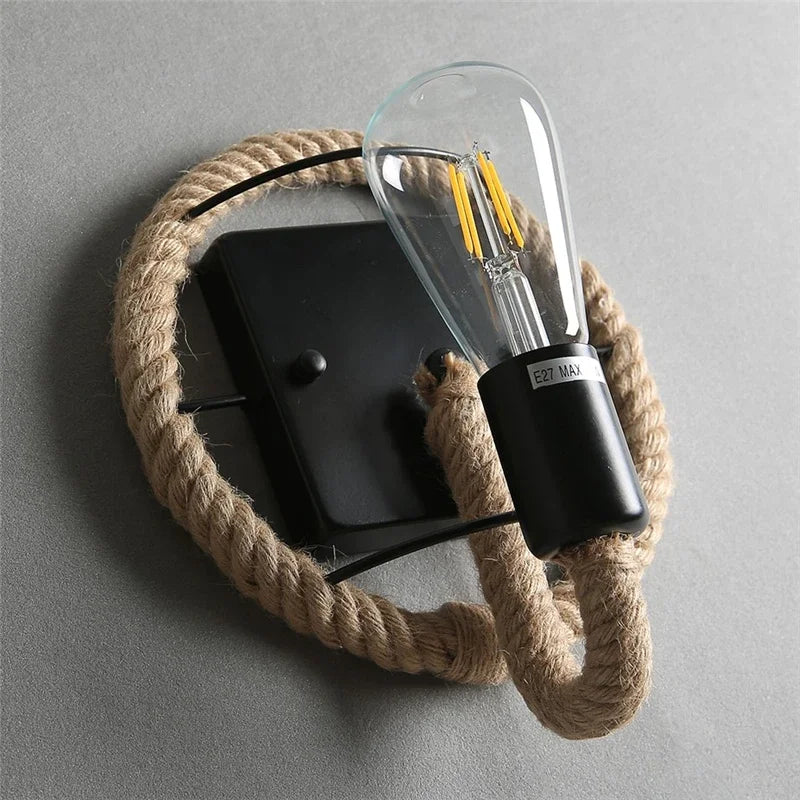 American Country Hemp Rope Wall Lamps Retro Light Wall Sconce Beside Living Loft Lighting Stairs Vanity Light Indoor Wall Lights