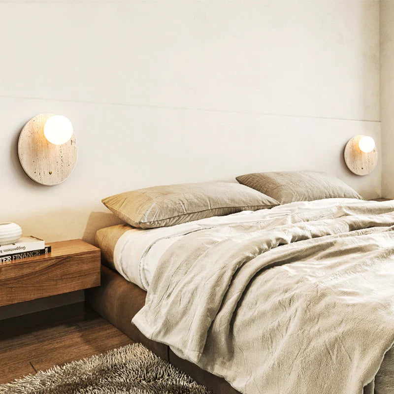 Bedside balcony corridor yellow cave stone decorative wall lamp Japanese wabi-Sabi wind round wall lamp bedroom living room porc