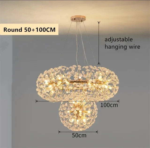 New Design Sun Flower Crystal Chandeliers for Living Room Kitchen Island Loft  LED Pendant Lighting House Decor Suspension Lamp