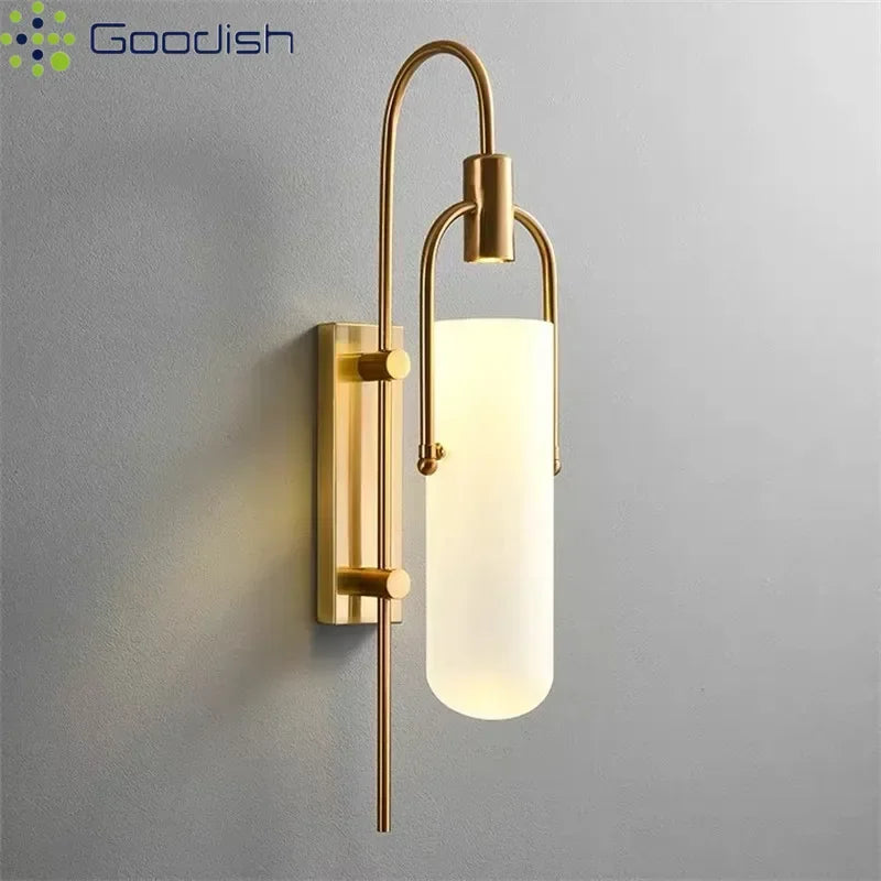 Black & Gold Glass Wall Light – Minimalist LED Sconce for Bedroom, Bathroom & Living Room