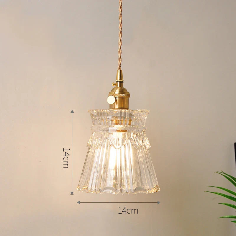Vintage Noridc Ripples Glass Pendant Lamp Bedroom Dining Room Kitchen Retro Pendant Lights Indoor Decor Hanging Light With Switc