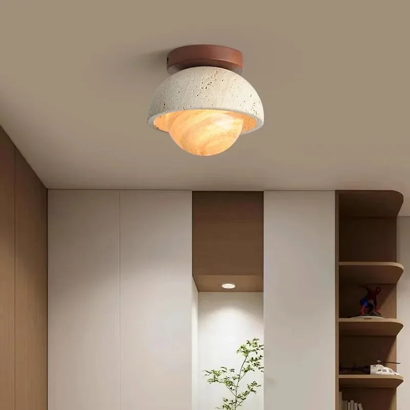 Japanese Wabi Sabi Yellow Travertine Ceiling Light, Cave Stone Ceiling Lamp for Livingroom Bedroom Aisle Cloakroom Wall Light