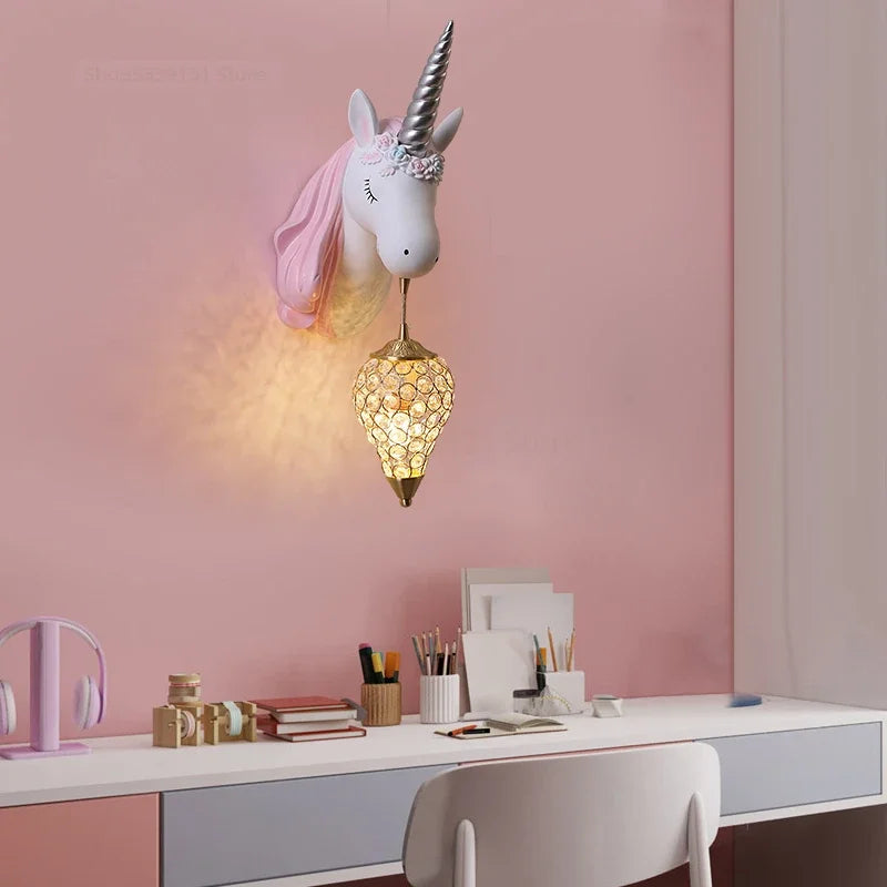 Nordic Modern Unicorn Wall Lamps Simple Individual Lovely Kids Room Wall Lights Bedroom Lamp Cartoon Sconce Wall Light Fixtures