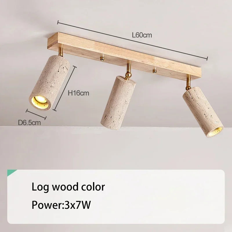 Natural Stone & Wood Ceiling Spotlight – Modern Adjustable LED Track Light