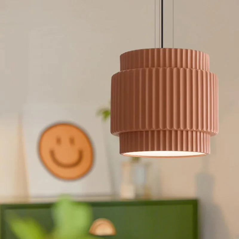 Modern Ribbed Pendant Light – Textured Resin Ceiling Lamp