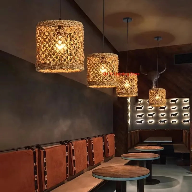 Bamboo Woven Pendant Lamp Rattan Woven Zen Tea Dining Japanese Bamboo Art Lantern Tea House Lighting Fixtures