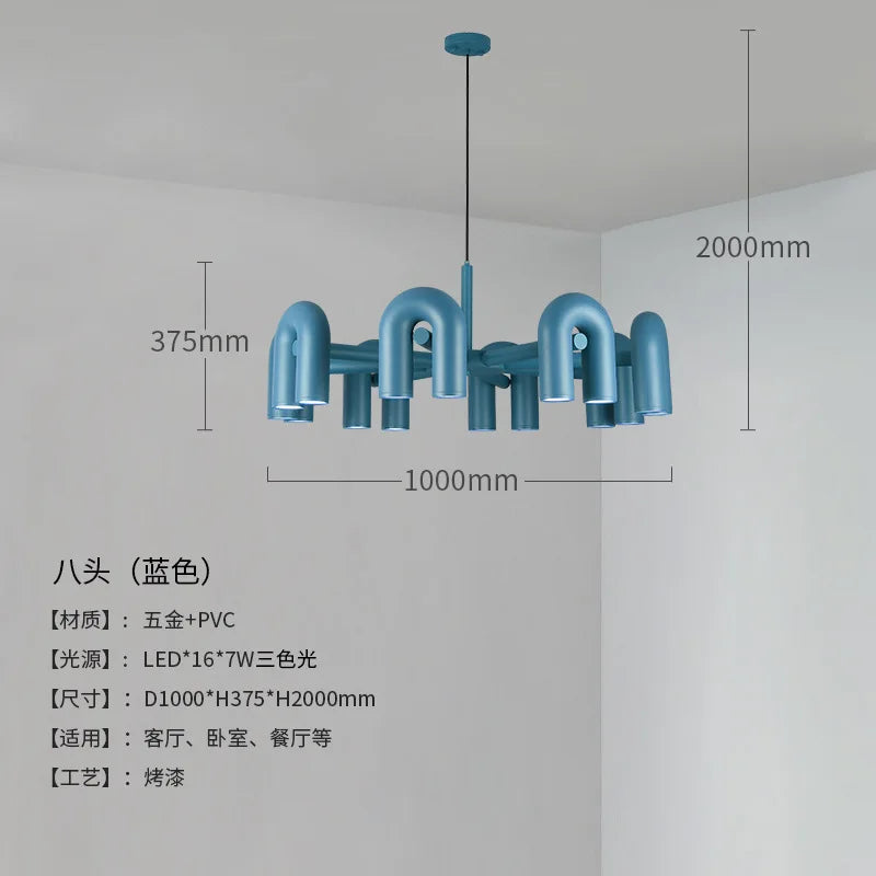 Nordic Designer U-shaped Water Pipe Chandelier Ins Rotatable Variable Shape Bedroom Living Room Home LED Lighting Fixture Decor