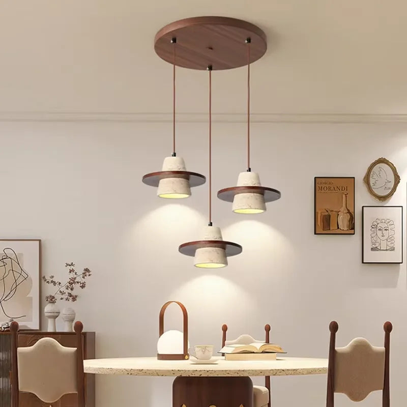Travertine Stone Pendant Light – Japanese Minimalist Hanging Lamp for Bedroom, Dining & Cafe