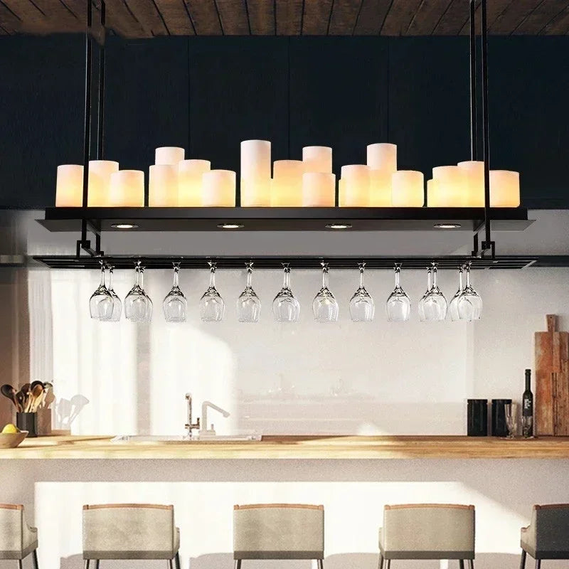 American Style Iron Art Retro Glass Candle Chandeliers Living Room Restaurant  Kitchen Led Pendant Lamp Bar Lighting Decorative