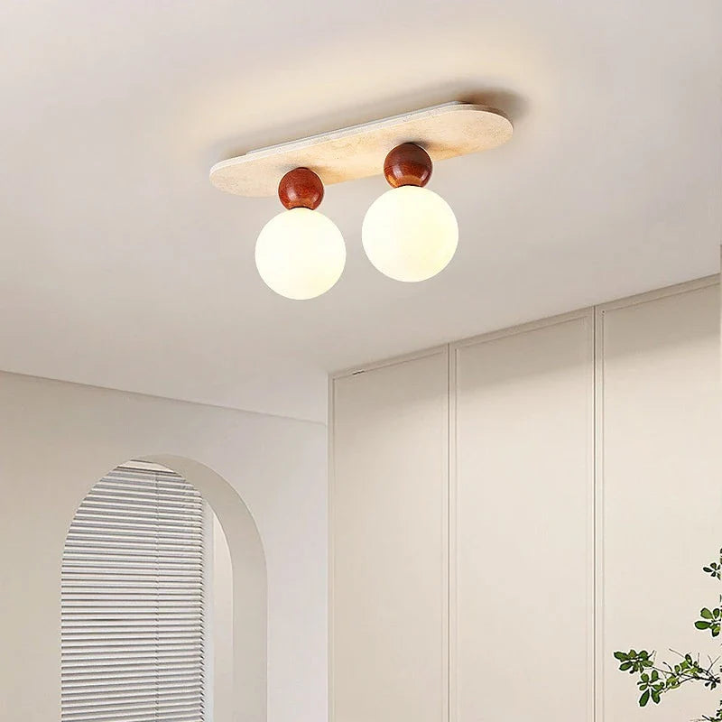 Wabi-sabi Wooden Fixture E27 Milky Glass Ball Art Hand-Knitted LED Pendant Lights Lamp for Restaurant Home Decoration Chandelier