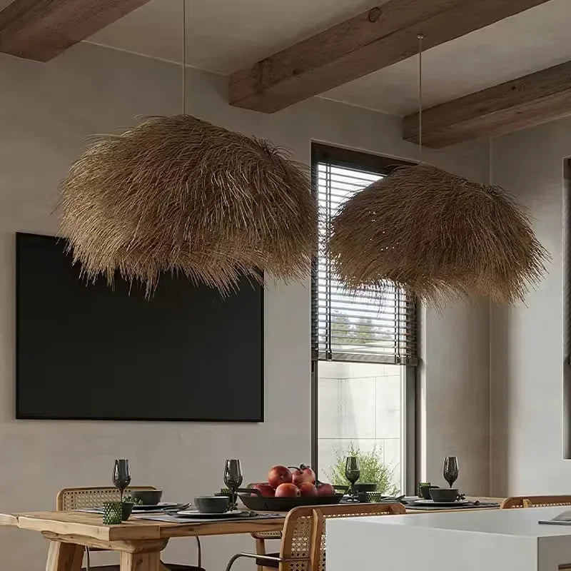 Art Countryside Vine Handmade Weaving Chandelier Homestay Restaurant Creative Living Room LED pendant lamp home Decor Lighting