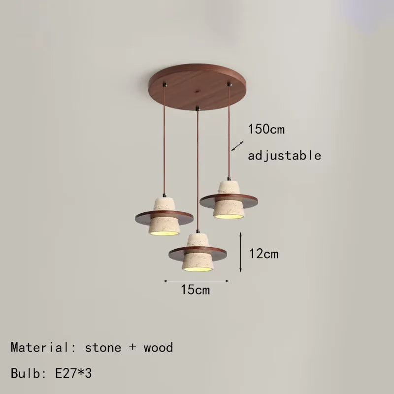 Travertine Stone Pendant Light – Japanese Minimalist Hanging Lamp for Bedroom, Dining & Cafe