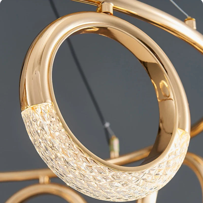 Nordic Designer Gold Ring LED Pendant Chandeliers House Decor Lighting Fixture Living Room Ceiling Hanging Lamp Circle Lustre