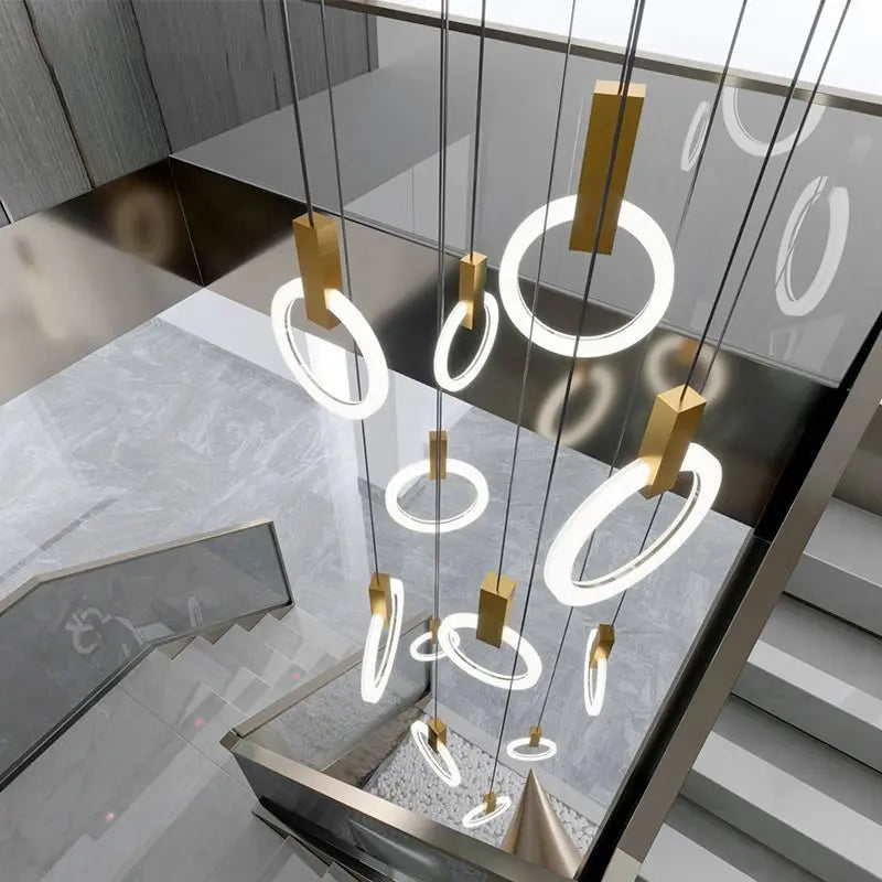Nordic Simple LED Glass Pendant Lights Living Room Staircase Ring Creative Restaurant Bedroom Study Chandelier Home Decor Lamps