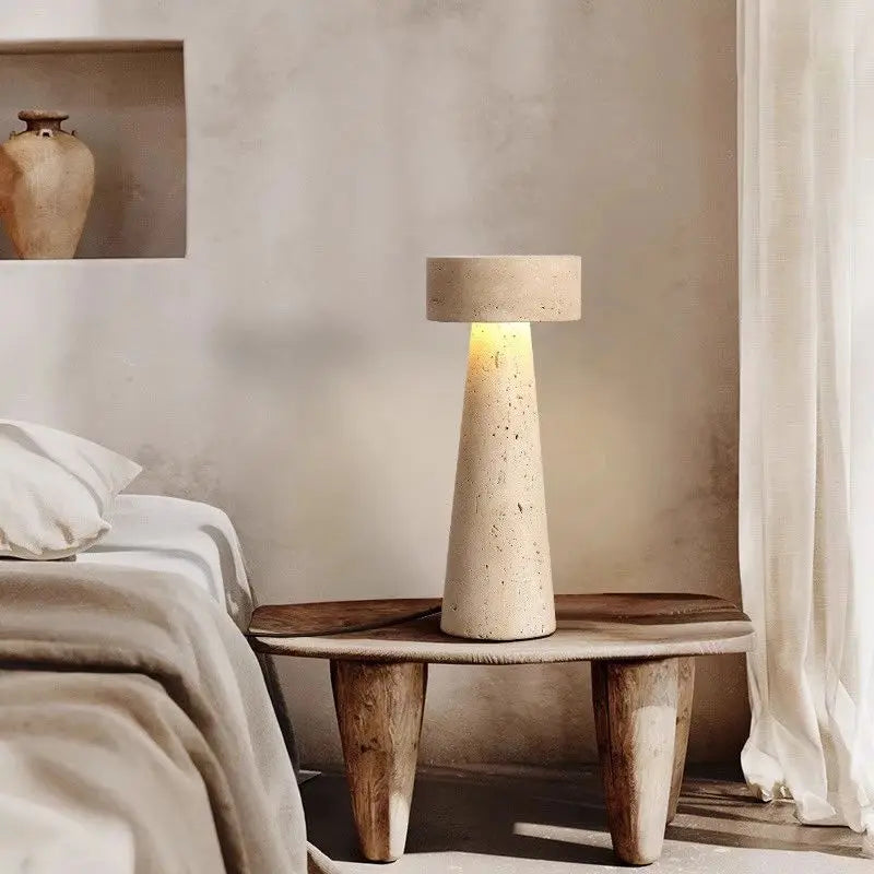 Travertine Stone Table Lamp – Modern Natural Bedside Light