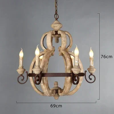 Rustic Solid Wood Chandelier – Vintage Farmhouse 6-Light Pendant Lamp