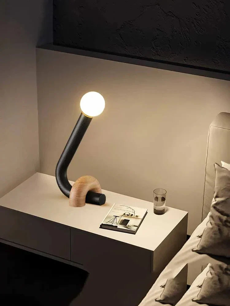 Modern Wooden Table Lamp – Sculptural LED Desk Light