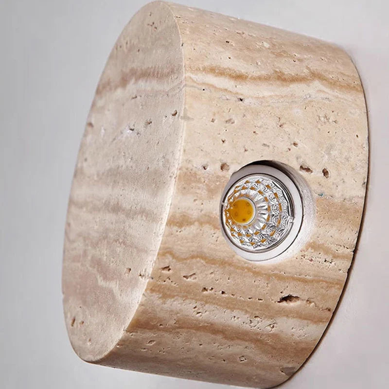 Natural Travertine Stone Wall Light – Modern Round LED Sconce