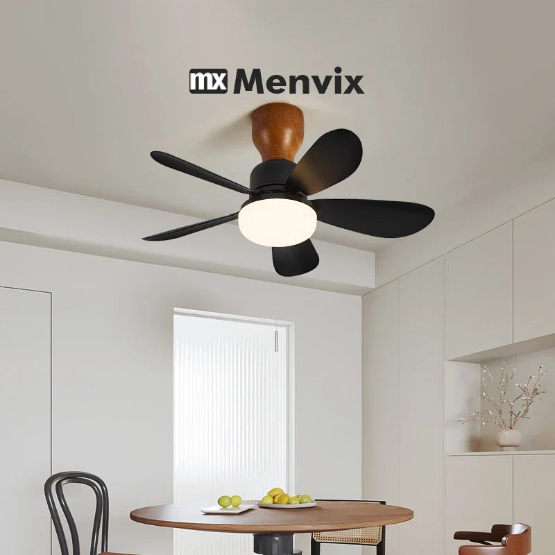 Nordic Simple Stylish Bedroom Flush Ceiling Fan With LED Light