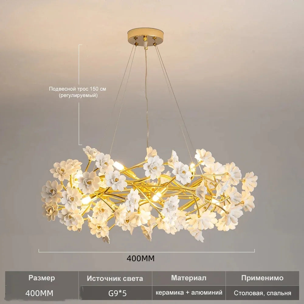 Italian Designer Floral Ceramic Chandelier Dining Room Bedroom Hotel Romantic Luxury LEDPendant Lamp Home Decor Lighting Fixture