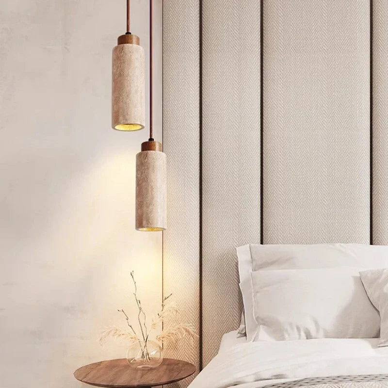 Wabi-Sabi Travertine Pendant Light – Japanese Marble Hanging Lamp