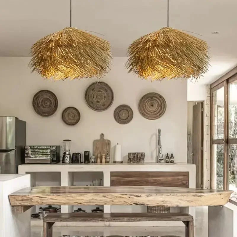 Art Countryside Vine Handmade Weaving Chandelier Homestay Restaurant Creative Living Room LED pendant lamp home Decor Lighting