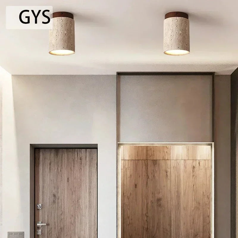 Led Ceiling Lamp Surface Mounted Downlight Japanese Style Stone Wood Light Round 110V220V For Living Room Corridor Porch Balcony