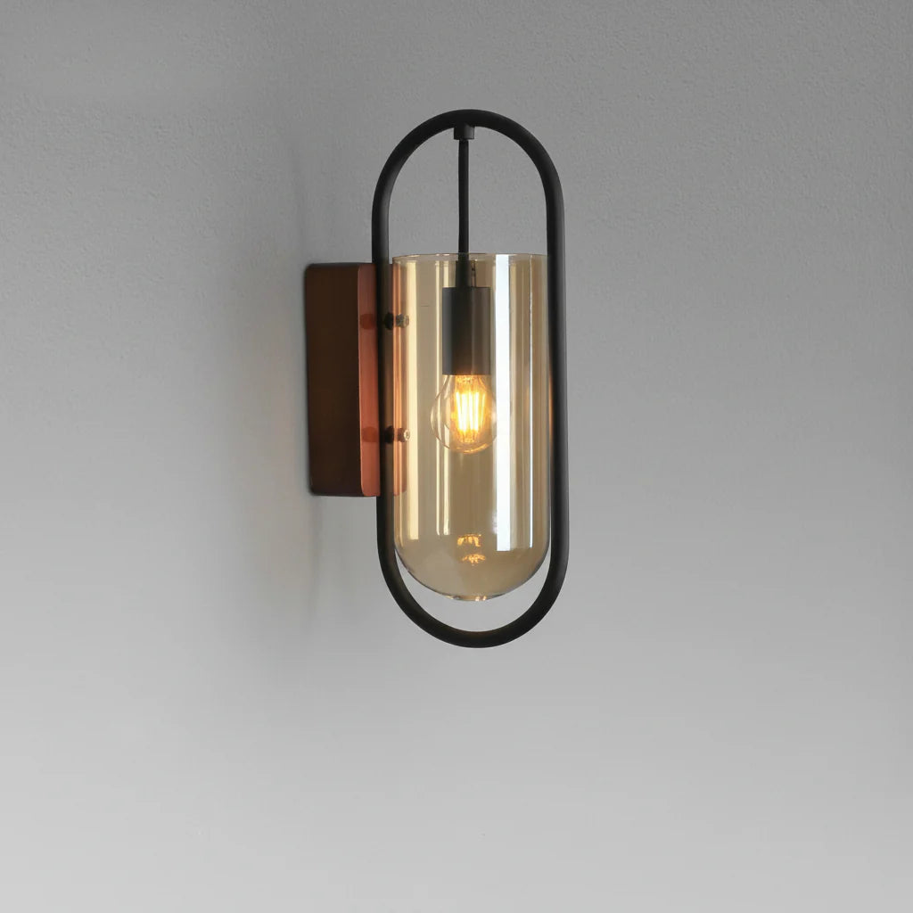 Vintage Ring Glass Wooden Chassis 1-Light Wall Sconce Lamp