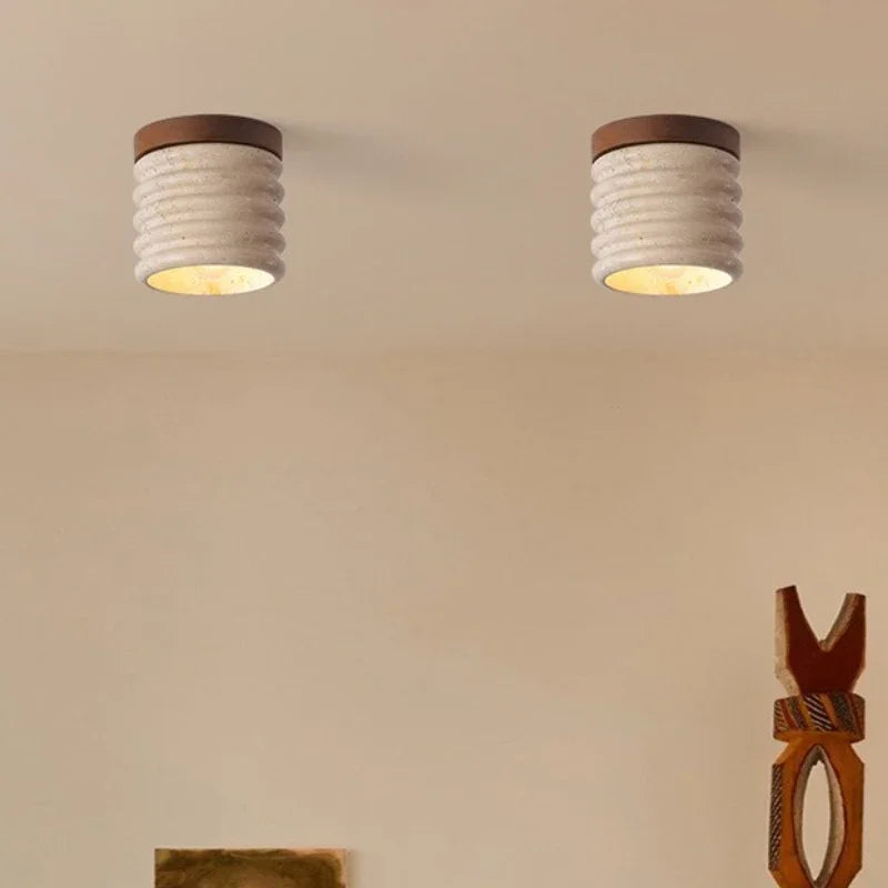 Nordic Stone & Wood Ceiling Light LED – Modern Minimalist Lamp for Bedroom, Dining & Foyer