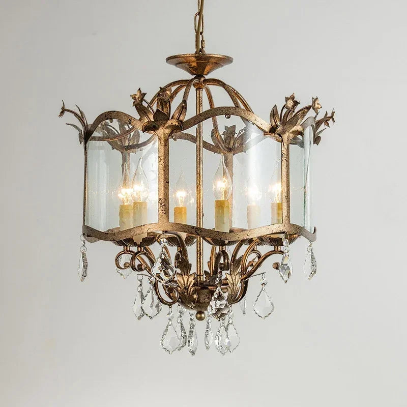 French Vintage Crystal Chandelier – Retro Candle Style Gold Pendant Light