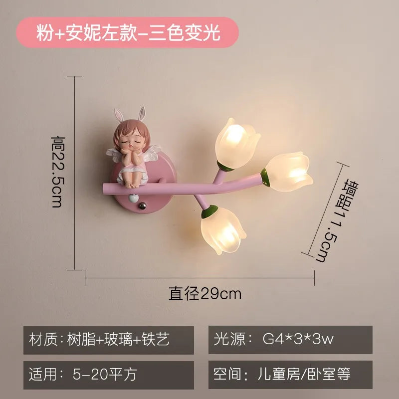 Children's Room Bedside Wall Lamp Girls' Bedroom Eye Protection Wall Light Energy-saving Modern Creative Cartoon Background Lamp