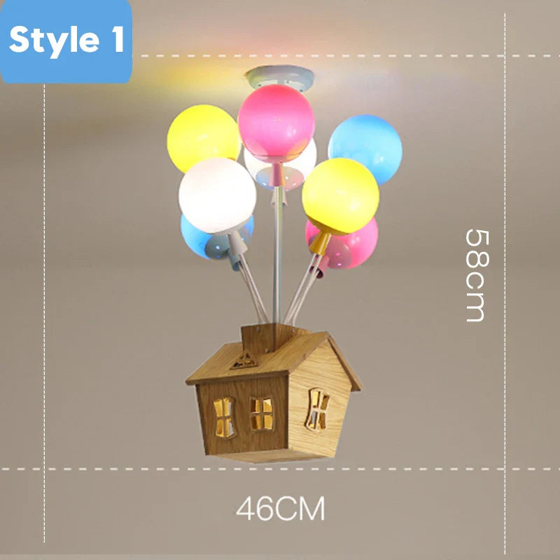 Kids Balloon House Chandelier – Colorful Wooden Ceiling Light for Children’s Room