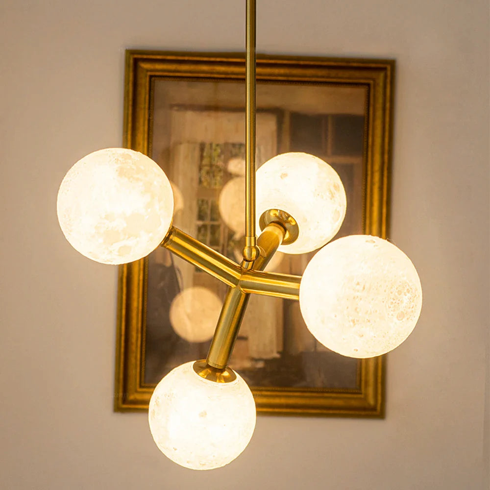Nordic Planet Chandelier Moon Glass Ball Light – Modern LED Ceiling Pendant