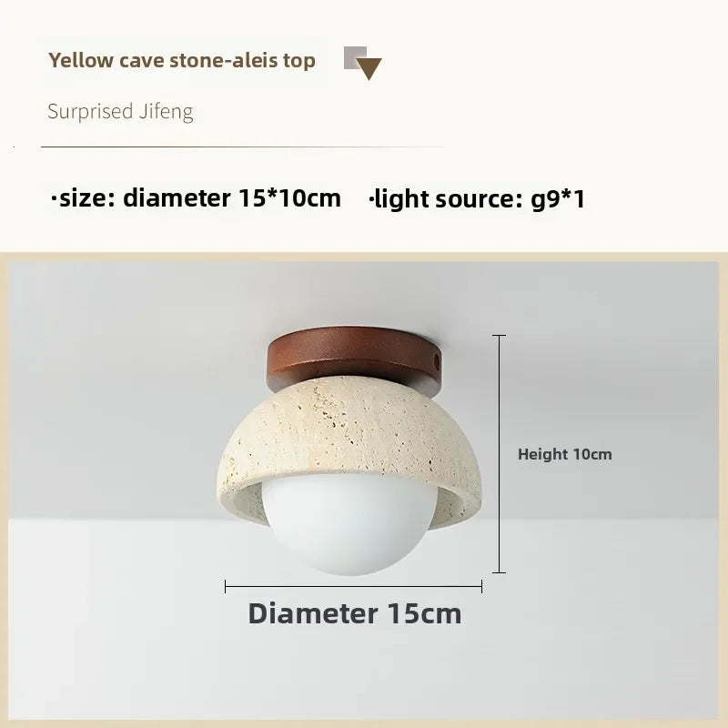 Japanese Wabi Sabi Yellow Travertine Ceiling Light, Cave Stone Ceiling Lamp for Livingroom Bedroom Aisle Cloakroom Wall Light