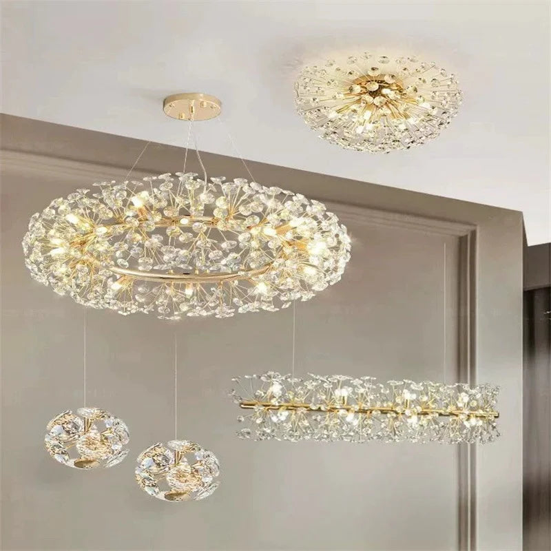 New Design Sun Flower Crystal Chandeliers for Living Room Kitchen Island Loft  LED Pendant Lighting House Decor Suspension Lamp