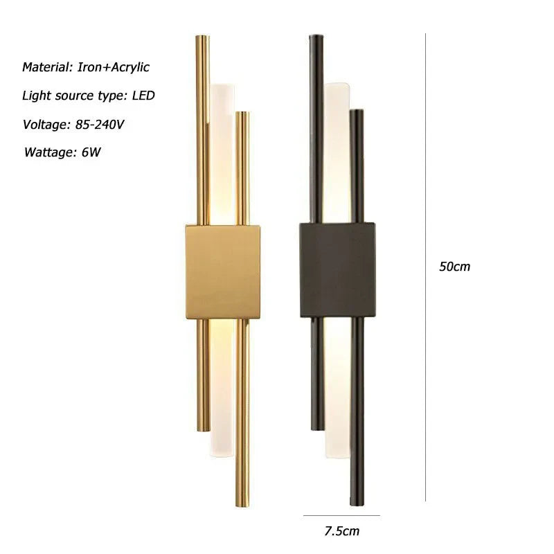 Nordic Gold/Black Bedhead Wall Light Luxury Bedroom Living Room Sofa Stairway Corridor Lighting Fixtures LED 85-240V
