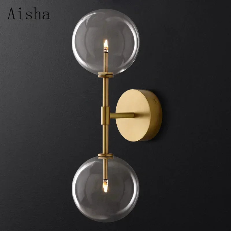Nordic Ball Glass Wall Sconce American Retro Living Room Bedroom Wall Lamp for Home Aisle Kitchen Stairs Wall Decoration Light