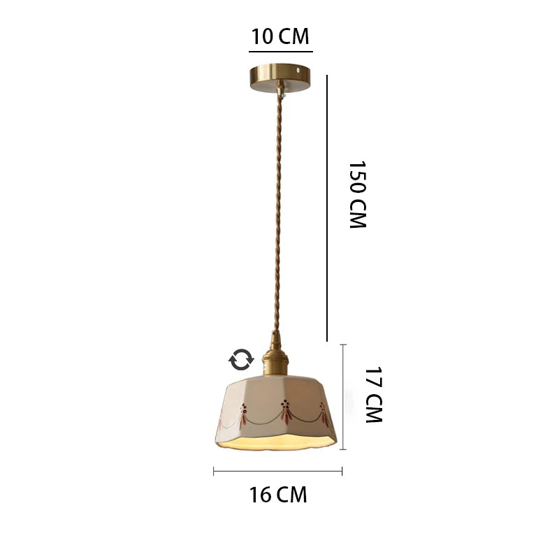 Japanese retro brass-glazed printed ceramic chandelier Simple bedroom bedside restaurant bar entrance bay window light