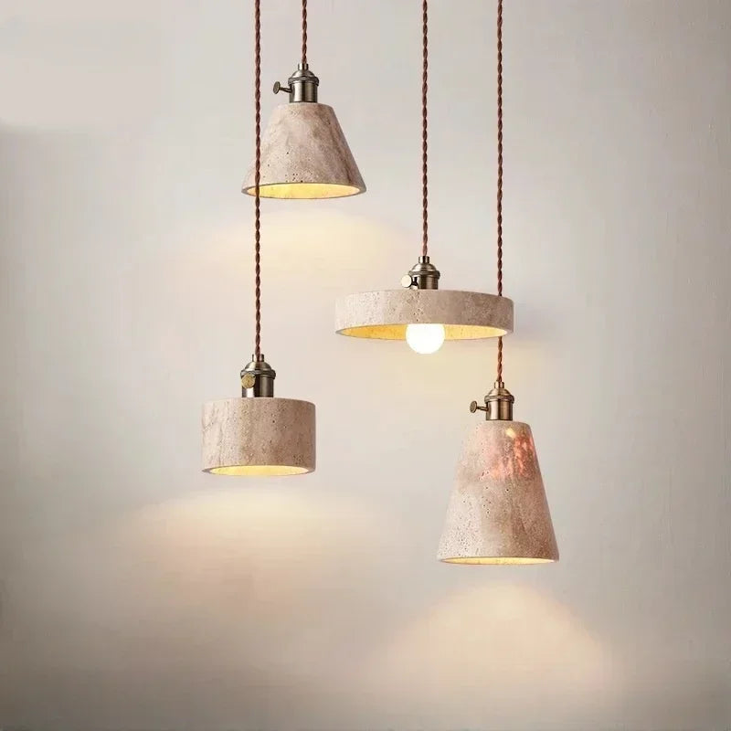 Wabi-Sabi Natural Stone Pendant Light – Japanese Minimalist Hanging Lamp