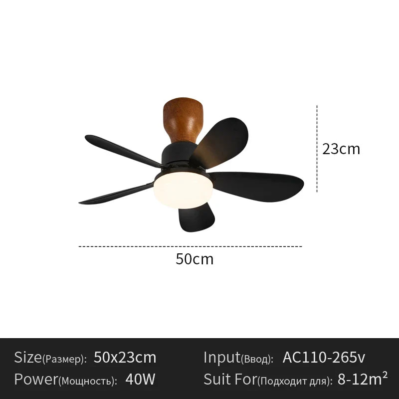Nordic Simple Stylish Bedroom Flush Ceiling Fan With LED Light