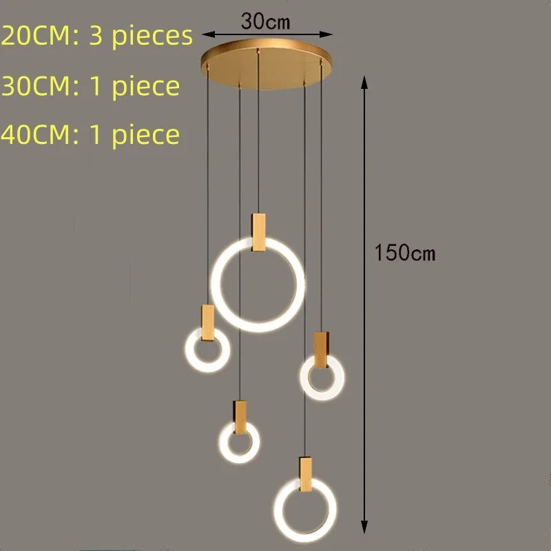 Nordic Simple LED Glass Pendant Lights Living Room Staircase Ring Creative Restaurant Bedroom Study Chandelier Home Decor Lamps