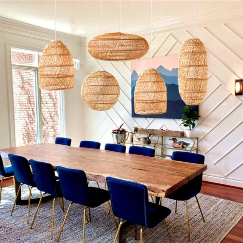 Chinese Handmade Woven Natural Rattan Pendant Lamp Living Room Restaurant Hotel Homestay Bedroom Led Chandelier Art Lights Decor