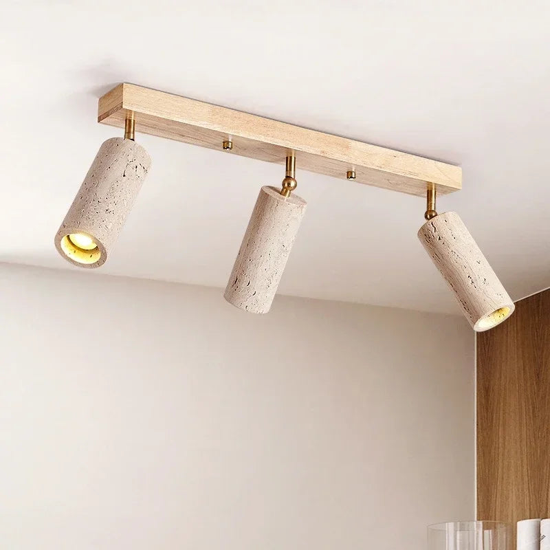 Natural Stone & Wood Ceiling Spotlight – Modern Adjustable LED Track Light