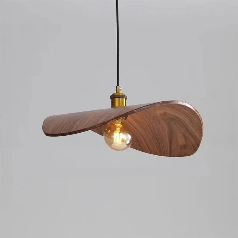 Modern Walnut Wood Pendant Light – Sculptural Minimalist Hanging Lamp